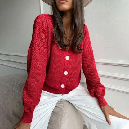 Strickjacke Damen Lockere Passform V-Ausschnitt