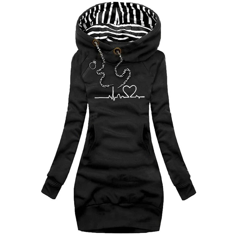 Kapuzenpullover Kleid Slim Fit Bedruckt Modern