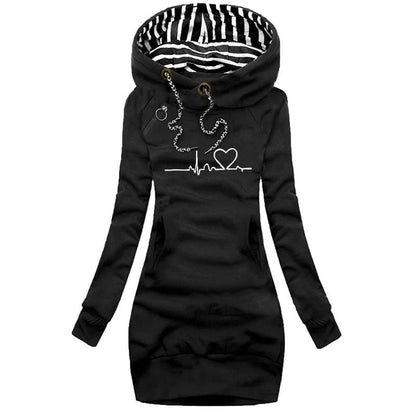 Kapuzenpullover Kleid Slim Fit Bedruckt Modern