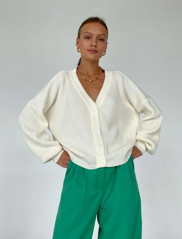 Strickjacke Damen Lockere Passform V-Ausschnitt