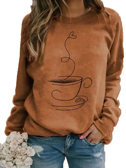 Kaffee Sweatshirt Frauen Crewneck Kaffeebecher Motiv