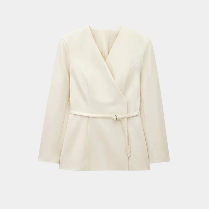 Elegante Damenjacke Langarm Wickelblazer Mit Gürtel