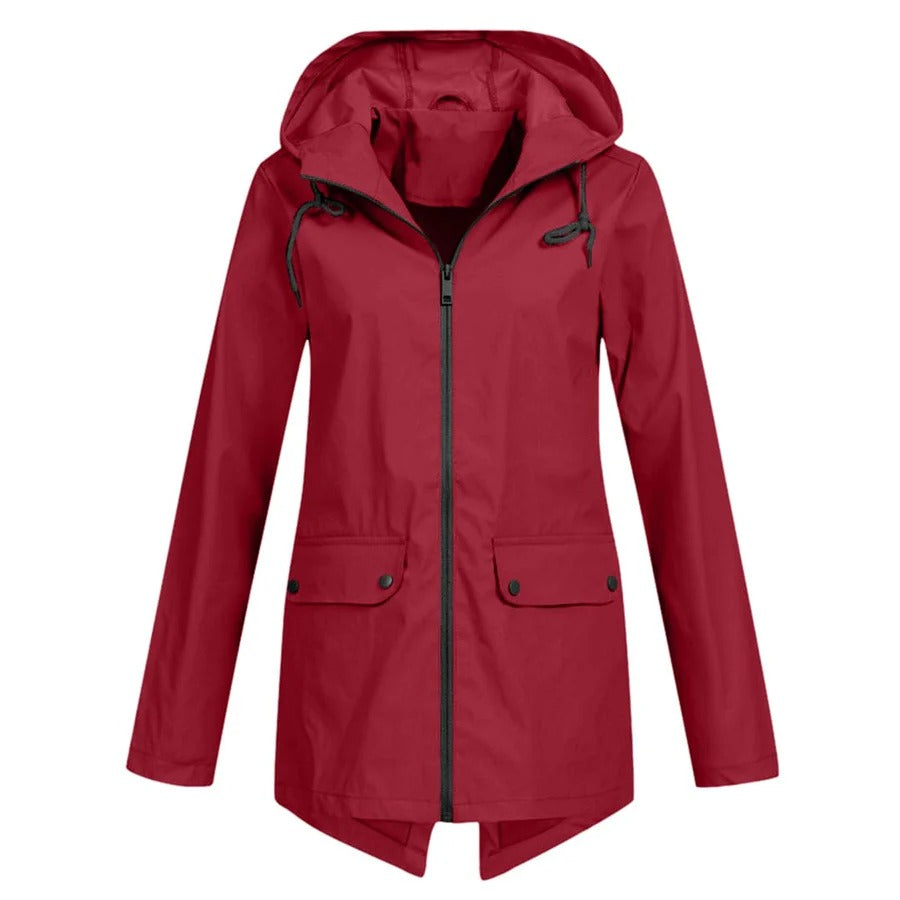 Wasserabweisende Regenjacke Mittellang Kapuze