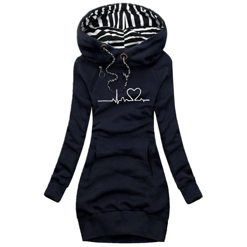 Kapuzenpullover Kleid Slim Fit Bedruckt Modern - IdealeKleiden
