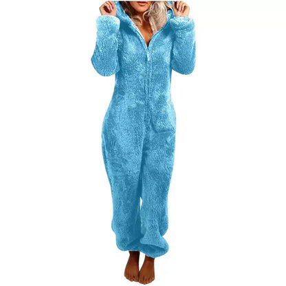 Damen Fleece-Overall Warm mit Kapuze
