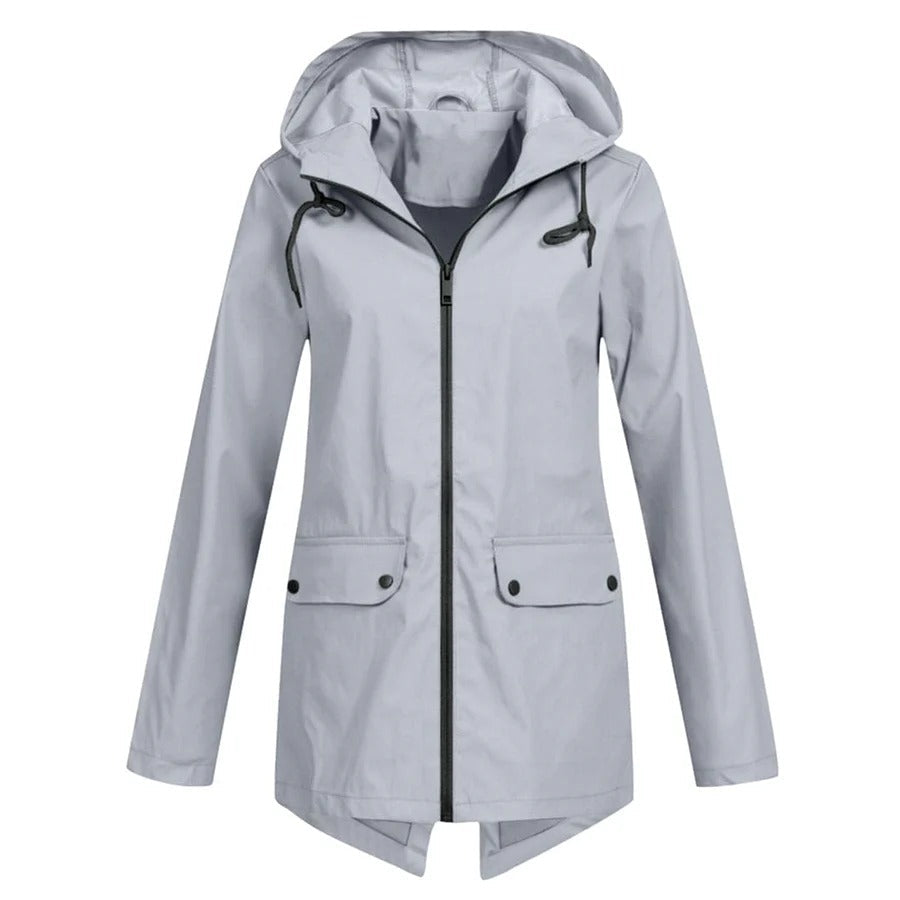 Wasserabweisende Regenjacke Mittellang Kapuze