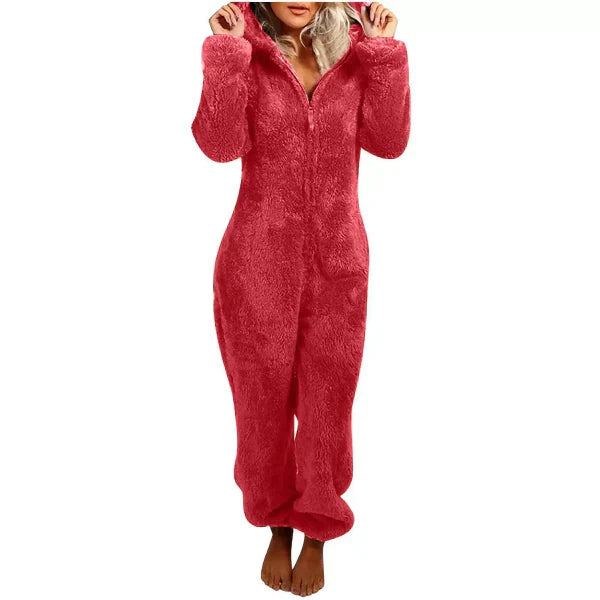 Damen Fleece-Overall Warm mit Kapuze