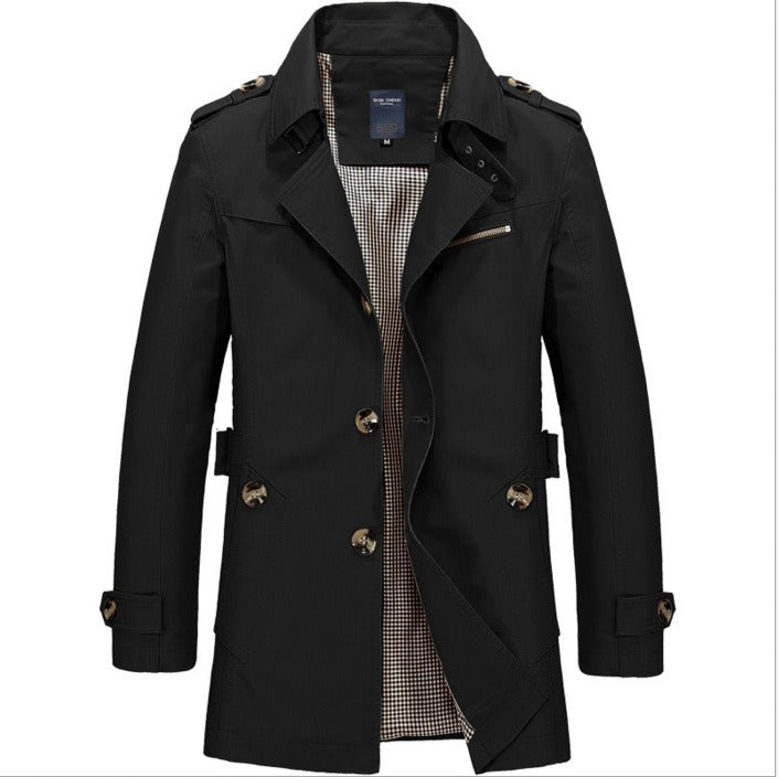 Herren Trenchcoat Lang Wasserfest Elegant