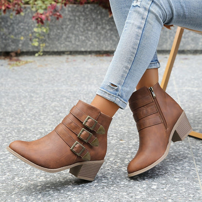 Stylische Stiefeletten High Heel Blockabsatz Vintage Look