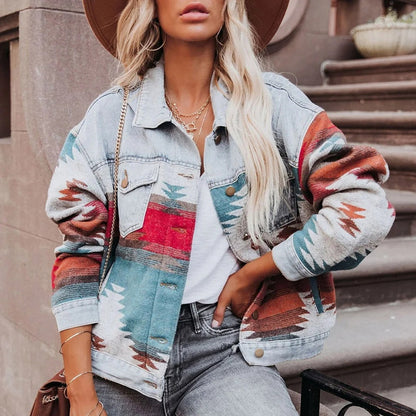 Relaxte Jeansjacke Mit Muster Bequem Oversized