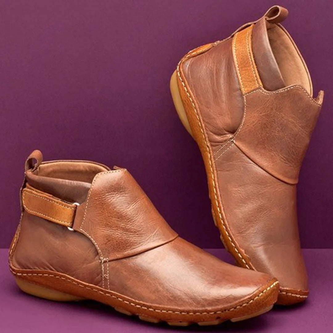 Damenschuhe Stiefeletten Leder Runder Zeh - IdealeKleiden