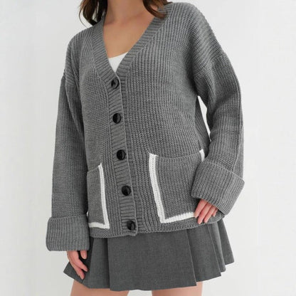 Kaschmir Strickjacke Lockere Passform V-Ausschnitt