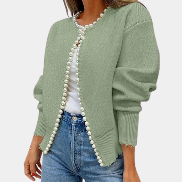 Weiche Strickjacke Damen Bequem Perlenknöpfe