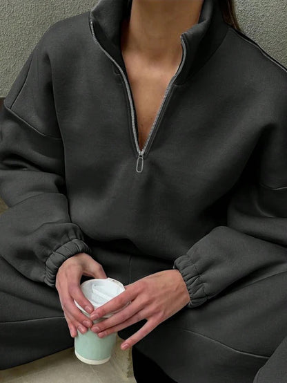 Weite Damenkleid Hochkragen Kurzer Reißverschluss Baumwolle