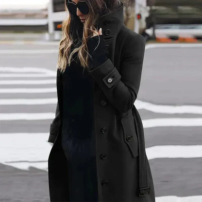 Eleganter Trenchcoat Damen Taillierte Passform Wollmischung