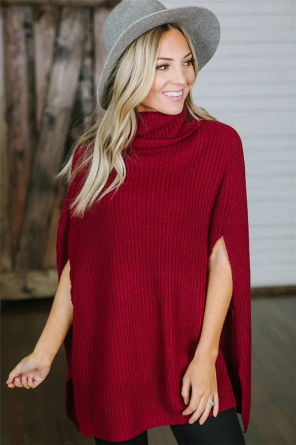 Übergrößer Poncho mit Weitem Kragen und Wollmischung