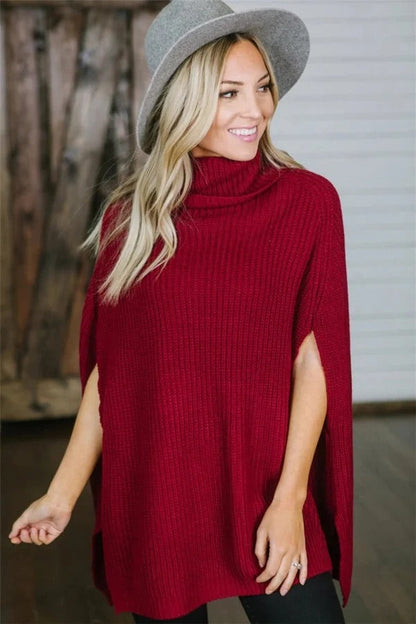 Übergrößer Poncho mit Weitem Kragen und Wollmischung