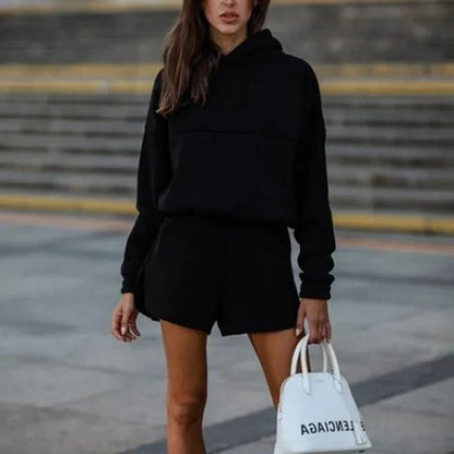 Bequeme Loungewear Set Übergröße Kapuzenpullover und Shorts