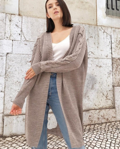 Große Strickjacke Übergröße Kabelmuster Langer Offener Style