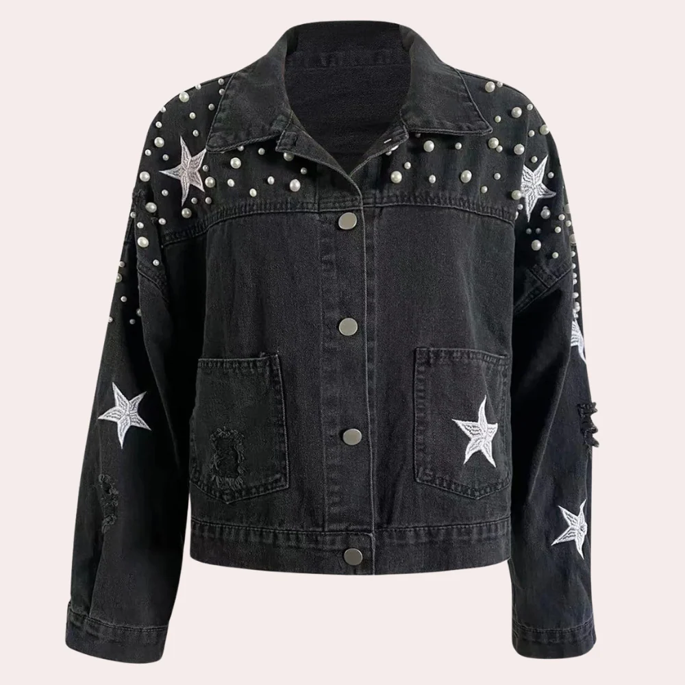 Übergröße Denimjacke Kurz Used Look Nieten