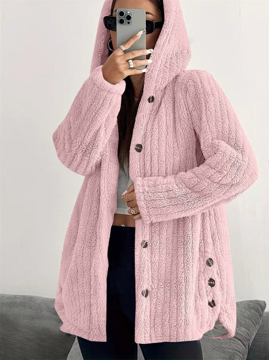 Weiche Damenjacke Teddy Look Kapuze - IdealeKleiden