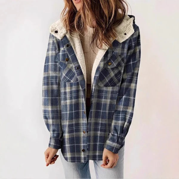 Kariertes Fleece-Shirt Entspannt Kapuze