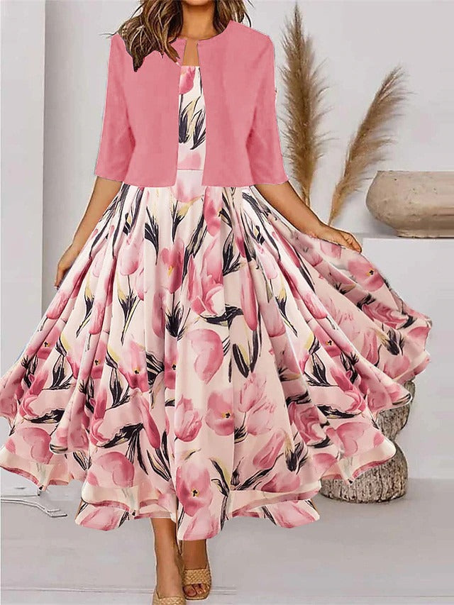 Sommerliches Maxikleid-Set für Damen mit Blumenprint - IdealeKleiden