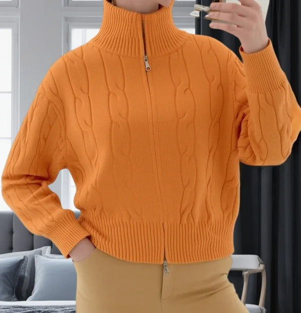 Damenkleid Wollmischung Lockere Fit Hoher Kragen Reißverschluss