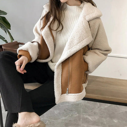 Damen Teddyjacke Warm Weich Reißverschluss