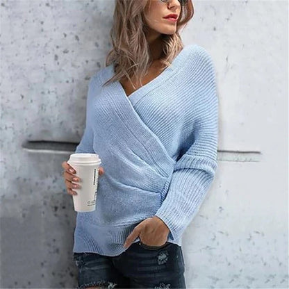 Kuschelige Wickelstrickjacke V-Ausschnitt Lockere Passform