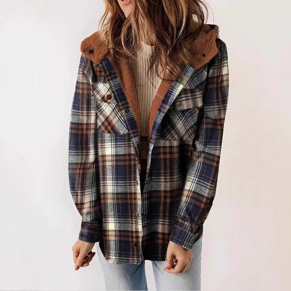 Kariertes Fleece-Shirt Entspannt Kapuze