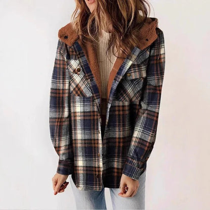 Kariertes Fleece-Shirt Entspannt Kapuze