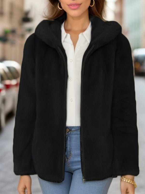 Weiche Damen Teddyjacke Kapuze Reißverschluss