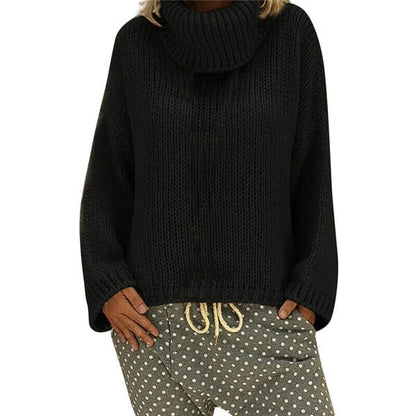 Großes Oversized Kleid Dickstrick Hochkragen Rippensaum