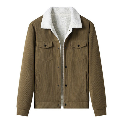 Cordjacke Fleece Leder Look Elegant