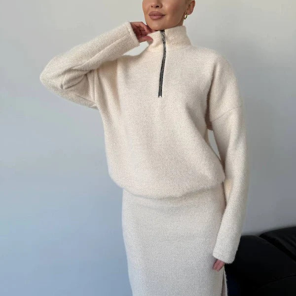 Damenkleid Wollmischung Lockere Passform Hüftlang - IdealeKleiden