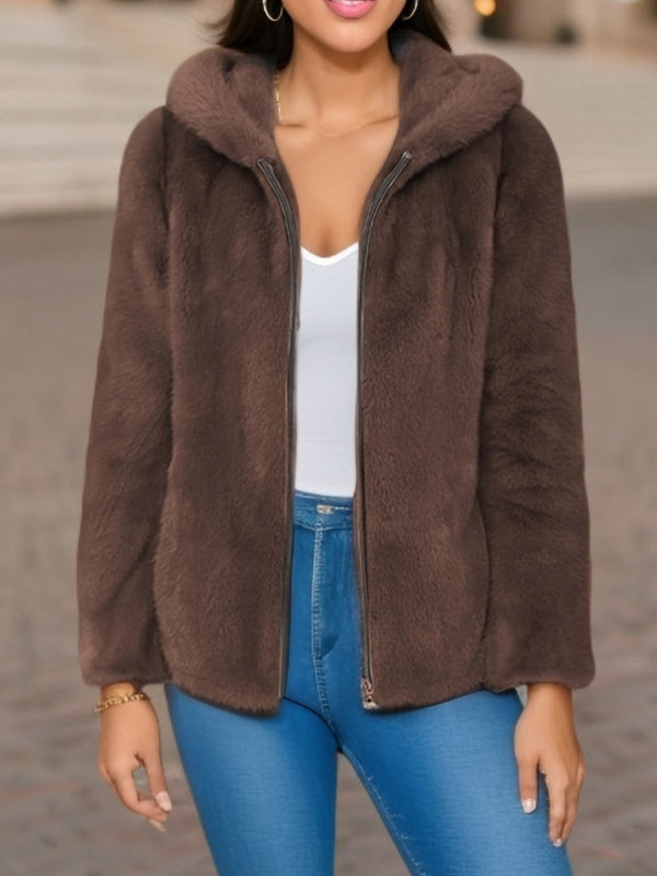 Weiche Damen Teddyjacke Kapuze Reißverschluss