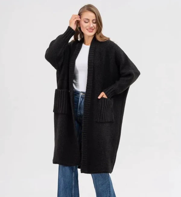 Große Strickjacke Übergröße Wollig Lang mit XXL Taschen
