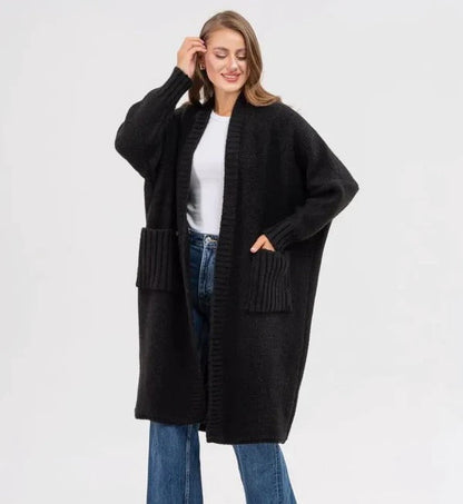 Große Strickjacke Übergröße Wollig Lang mit XXL Taschen