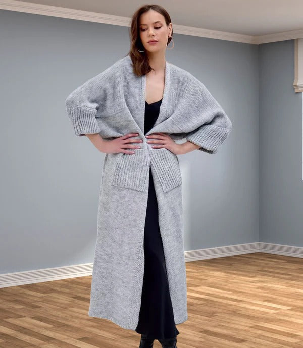 Strickmantel Oversized mit V-Ausschnitt und Taschen