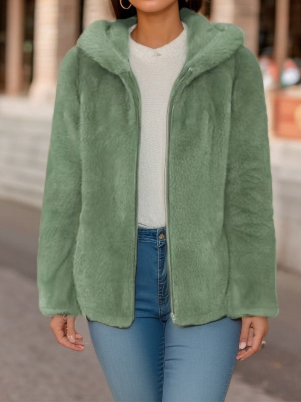 Weiche Damen Teddyjacke Kapuze Reißverschluss