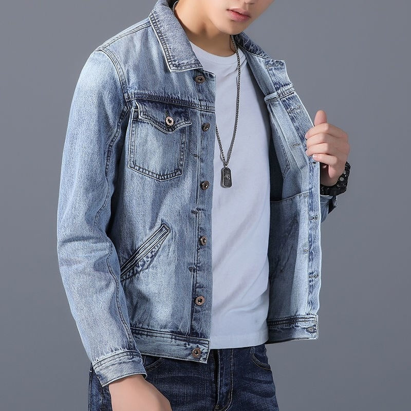 Herren Denim Jackett Mit Vordertaschen - IdealeKleiden