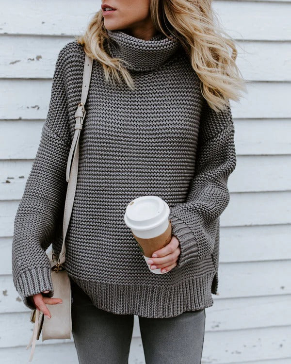 Weite Strickjacke Oversized Langärmlig Hochkragen
