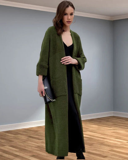 Große Strickjacke Oversized Wolllook V-Ausschnitt
