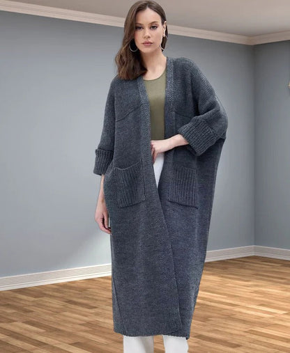 Strickmantel Oversized mit V-Ausschnitt und Taschen