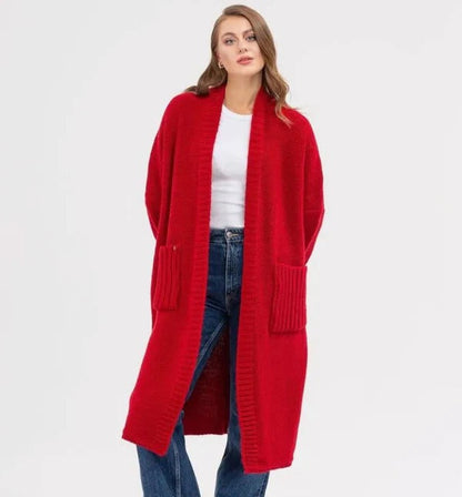 Große Strickjacke Übergröße Wollig Lang mit XXL Taschen