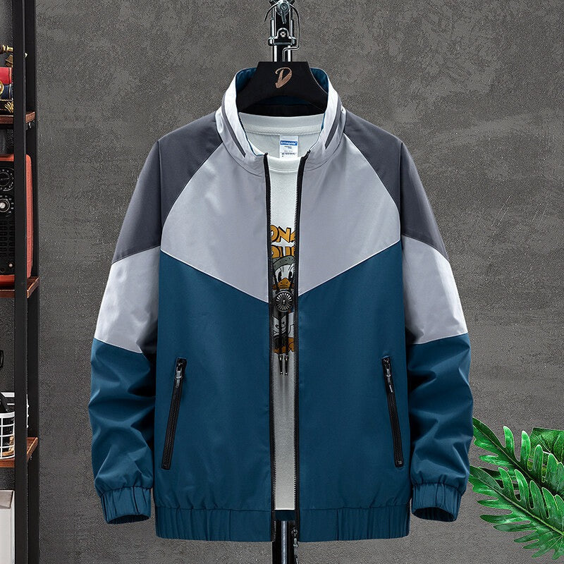 Sportive Jacke Farbblock Muster Reißverschluss - IdealeKleiden