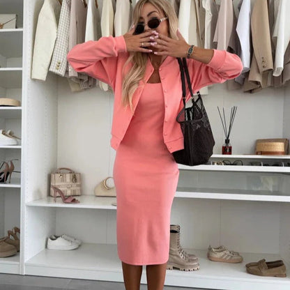 Elegante Strickjacke Mit Knöpfen Ärmelloses Kleid