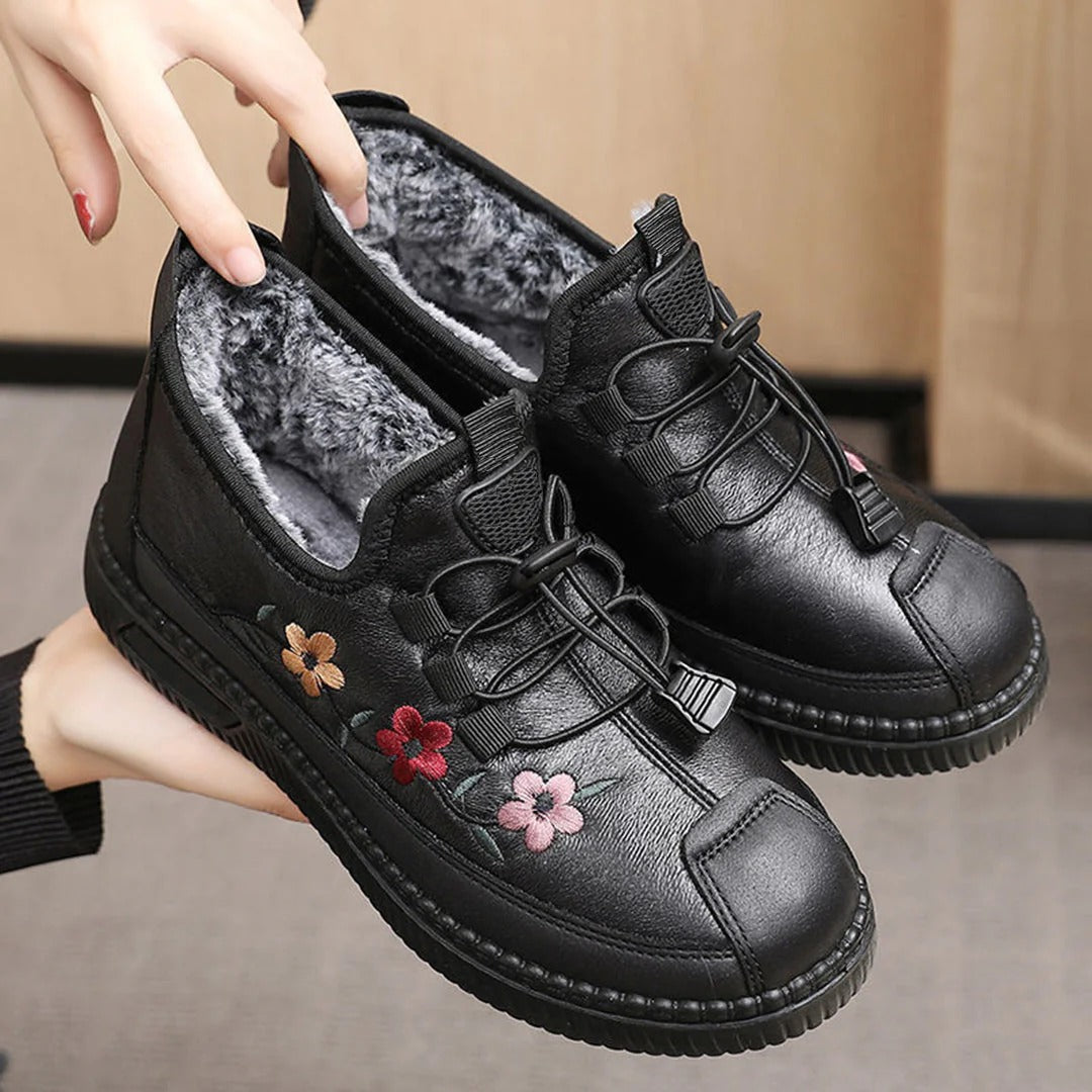 Damen Schuhe Knöchelhöhe Blumenmuster Schnürsenkel Weich