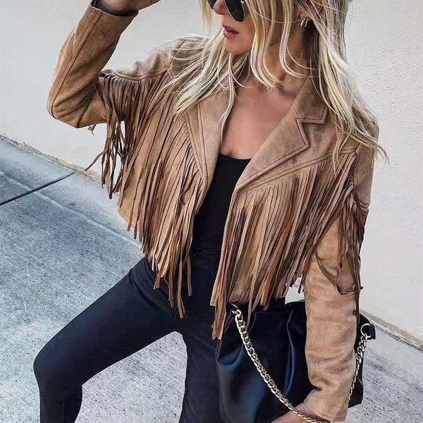 Lederjacke Damen Taillierte Passform Fransen